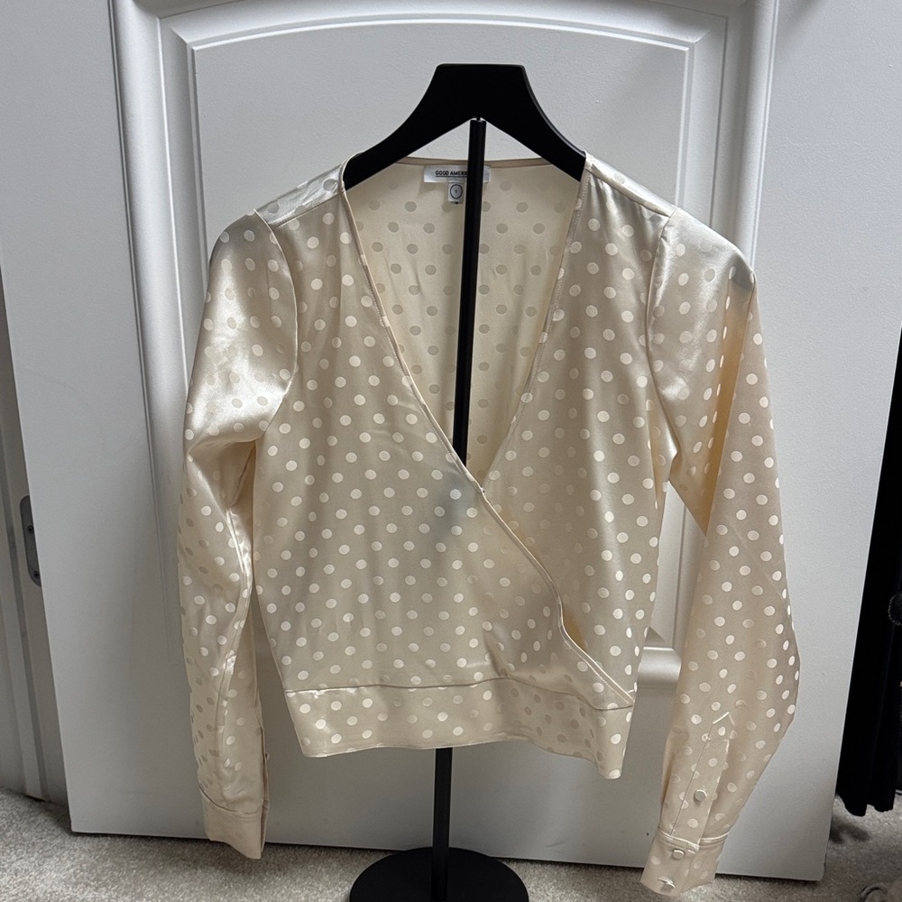 Good American Cream Polka Dot Blouse